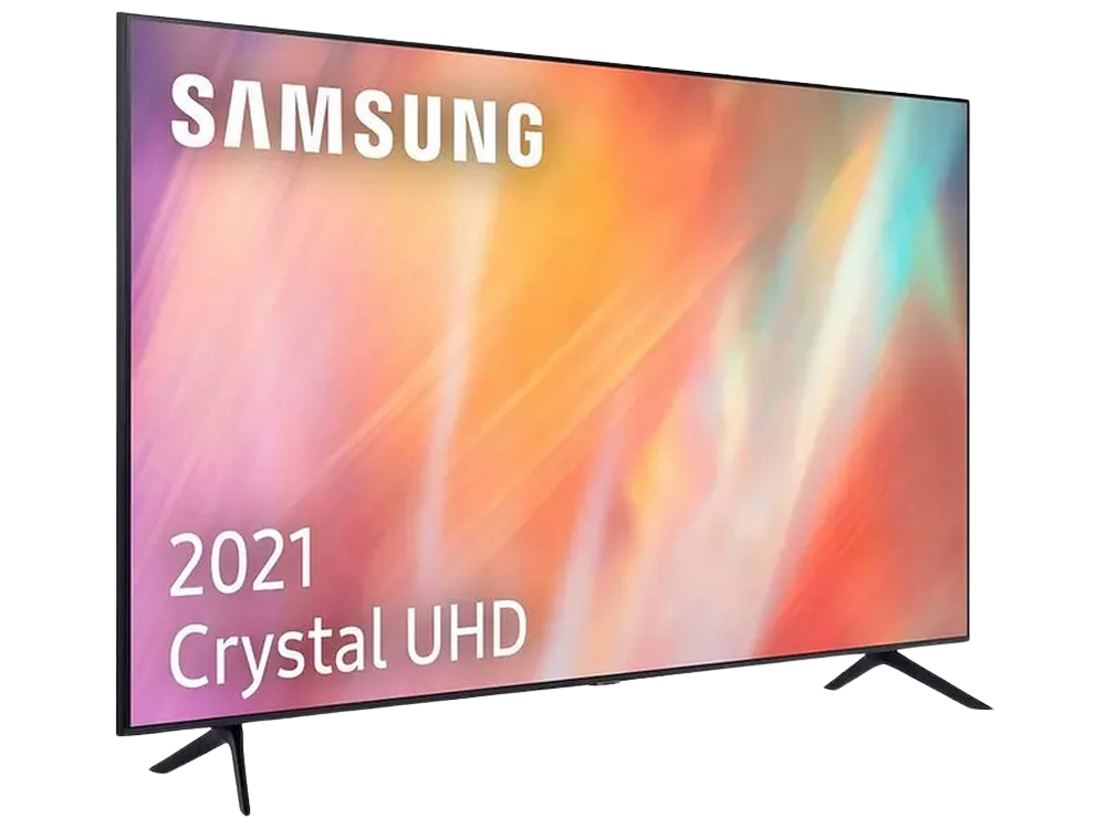 Televisor Samsung 2021 Crystal UHD. La pantalla muestra imágenes coloridas.
