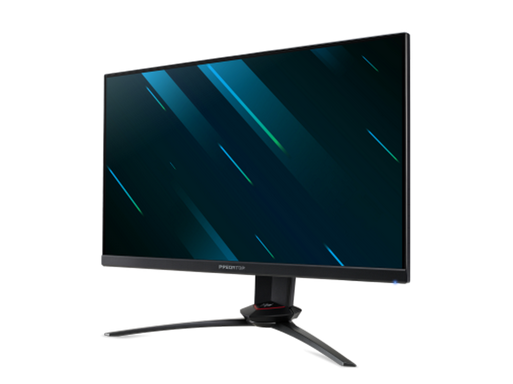Un monitor de juegos Predator negro y plateado sobre un fondo blanco.