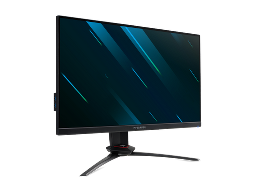 Monitor de juegos con un marco negro y una pantalla azul y verde con líneas.
