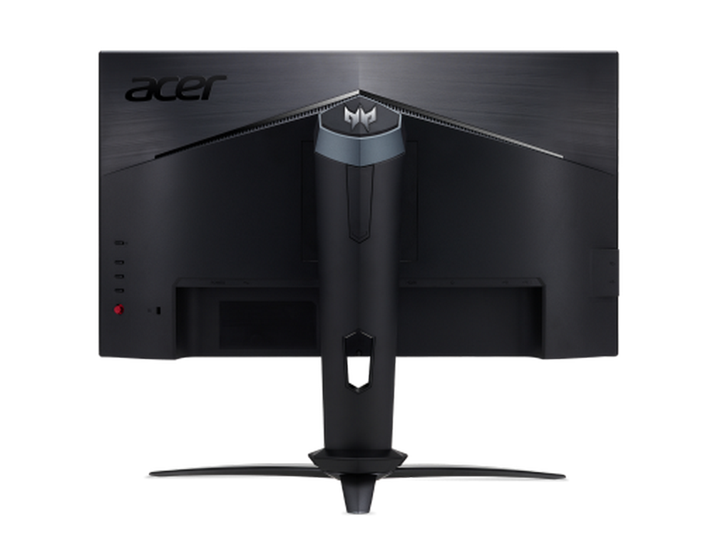 La parte trasera de un monitor gaming Acer Predator negro con puertos y un soporte.