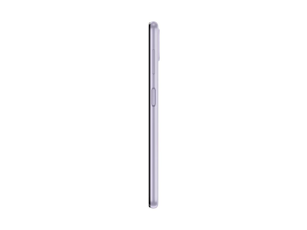 Vista lateral de un smartphone delgado, color lavanda. Diseño elegante. Botones en el lateral. Diseño minimalista.