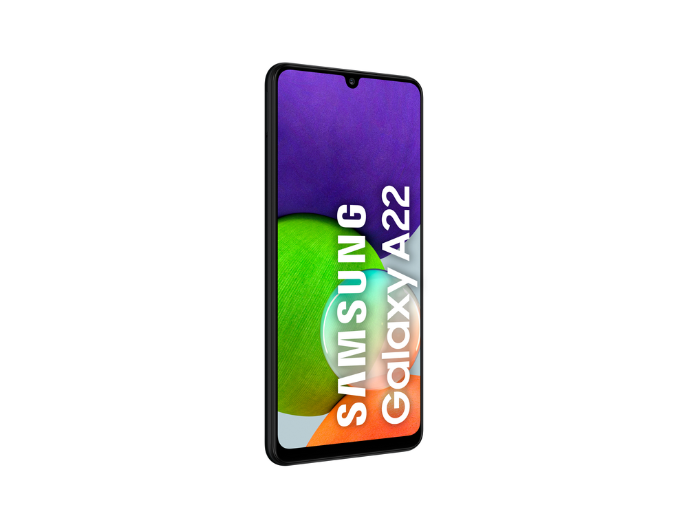Smartphone Samsung Galaxy A22, mostrado sobre un fondo blanco.