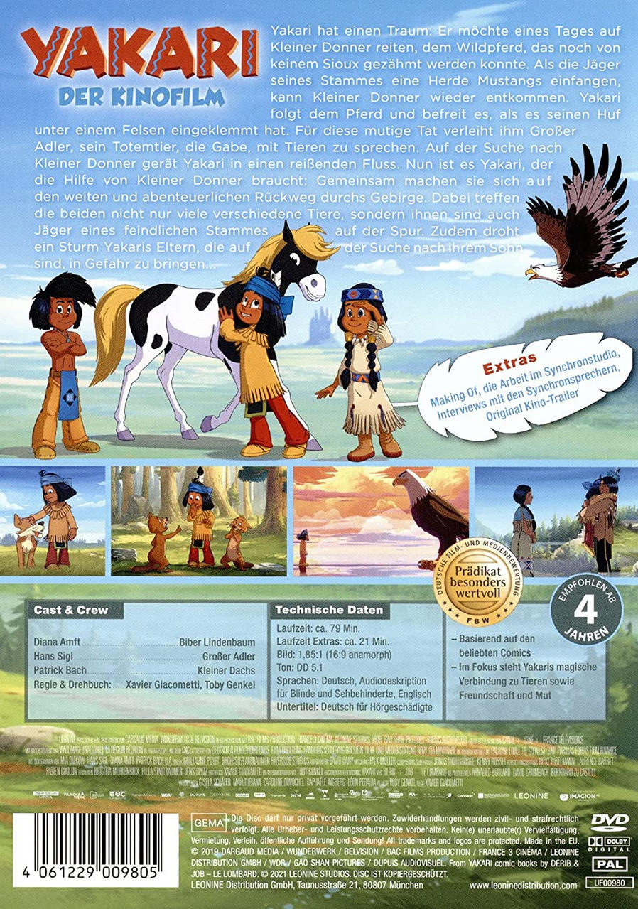 DVD-Cover von Yakari. Zeichentrickfiguren und Text.