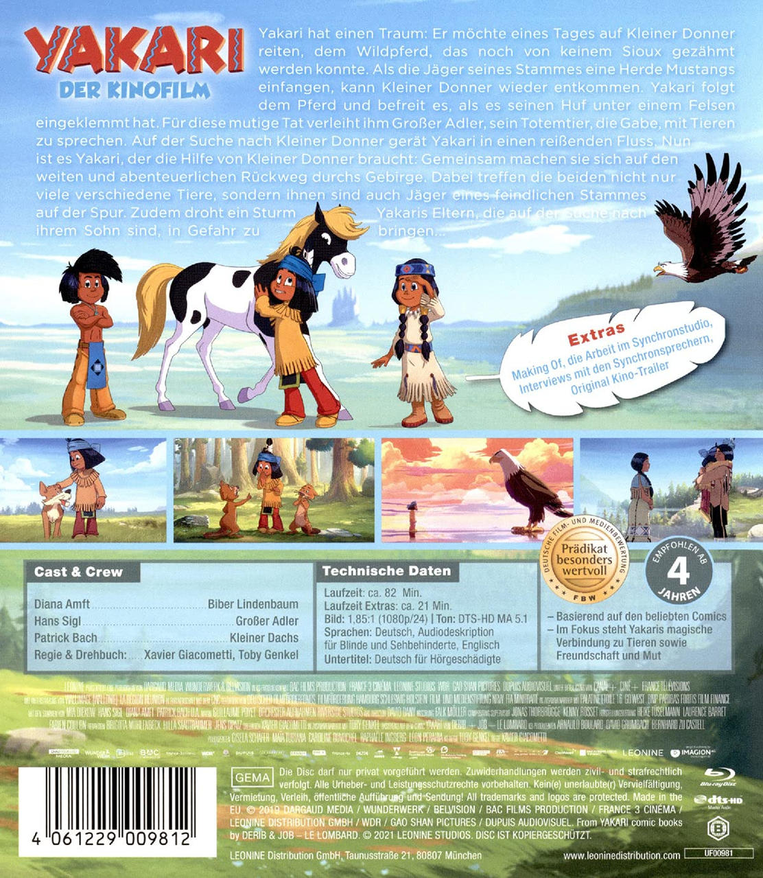 DVD-Hülle von Yakari, der Film. Zeichentrickkinder und Pferde sind auf dem Cover.