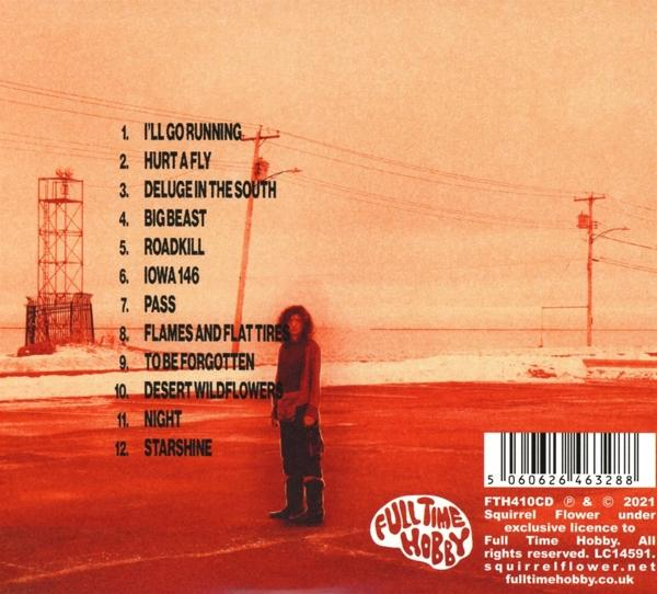 Albumcover mit Person, Text und Landschaft. Orangetöne dominieren.