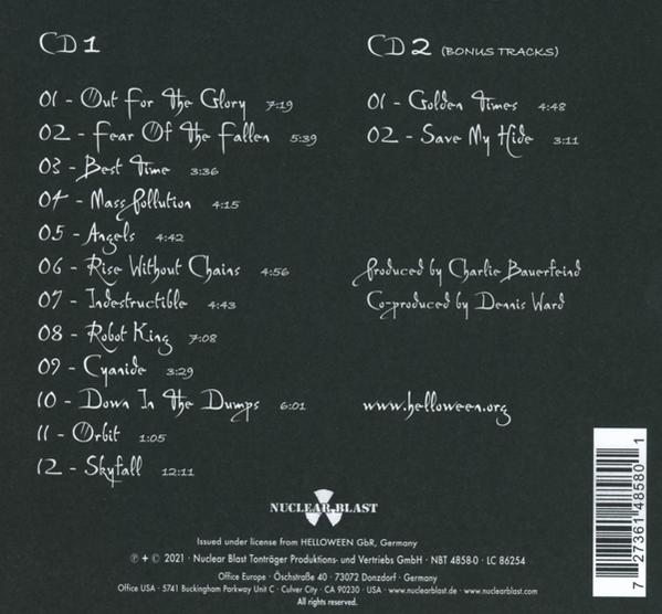 Rückseite einer CD mit Titellisten für CD1 und CD2 (Bonustracks) und Credits.