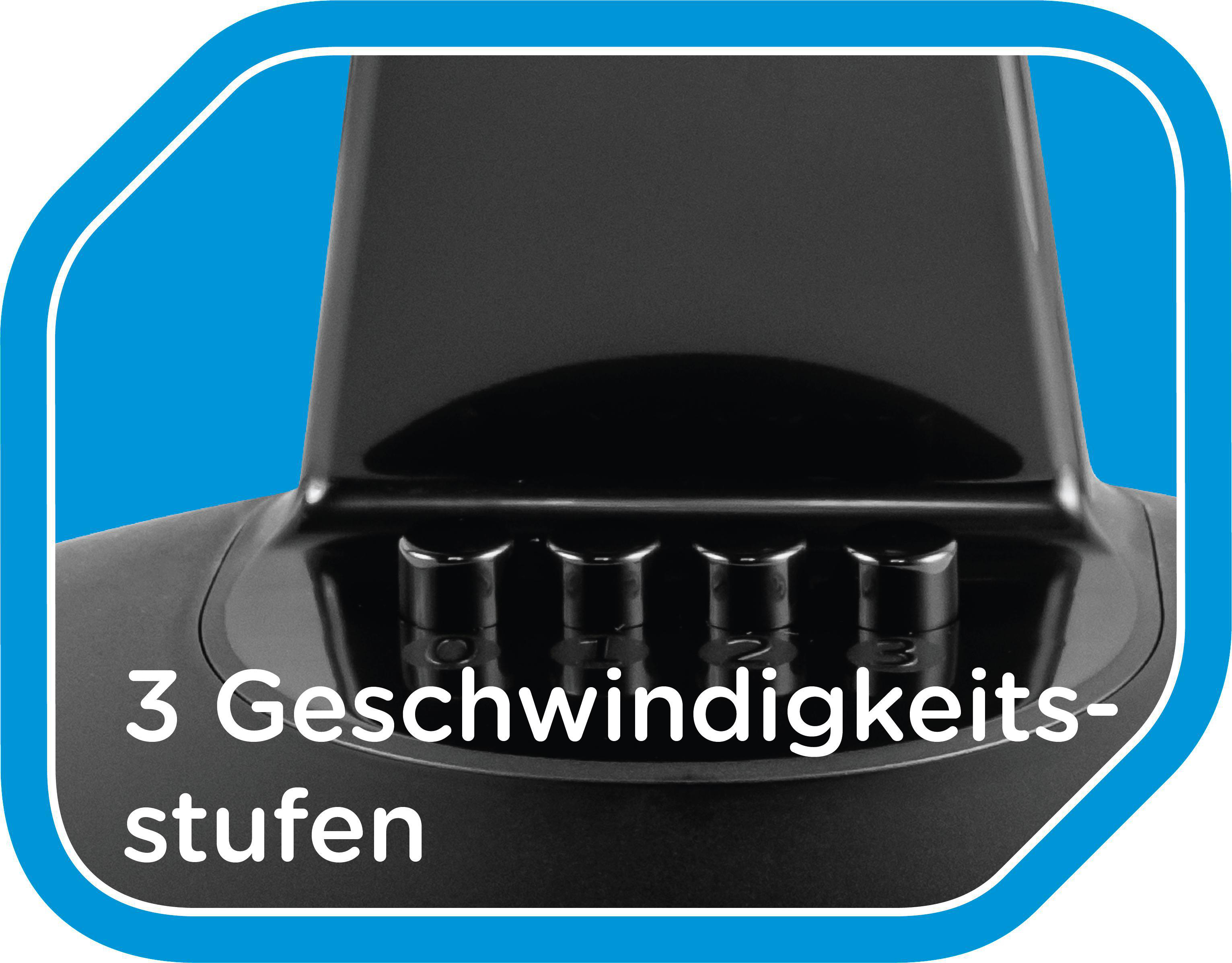Schwarzer Dunstabzug mit 3 Geschwindigkeitsstufen und Bedienelementen.