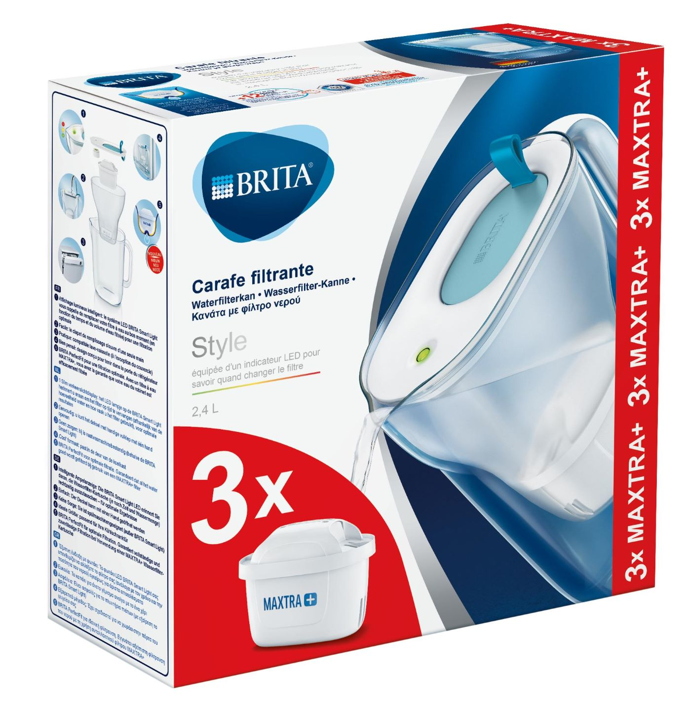 BRITA Carafe filtrante Style Cool Blue + 3 MAXTRA+ cartouches (1025892)