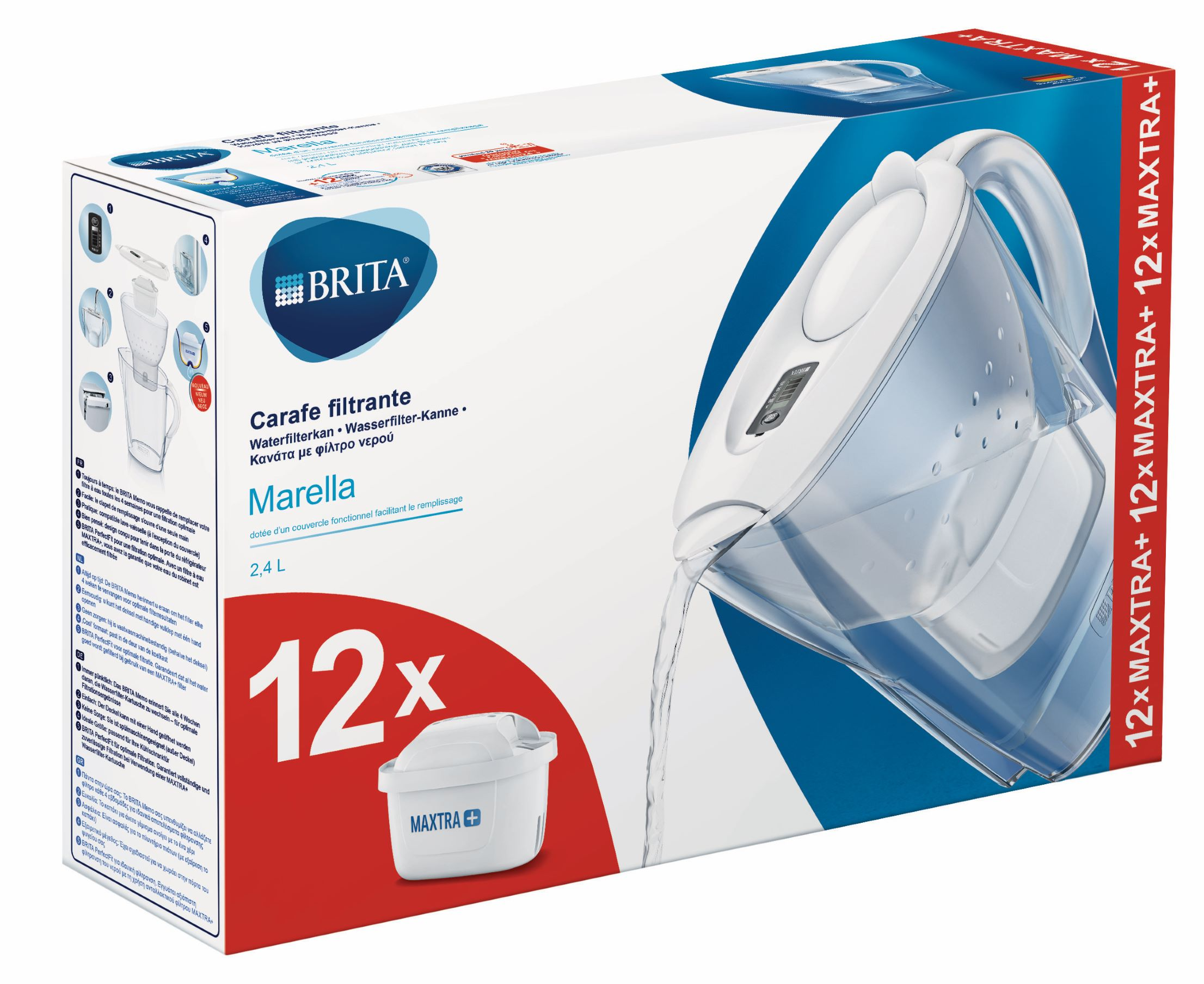 BRITA Waterfilter Marella Cool White + 12 MAXTRA+ filterpatronen (1026229)