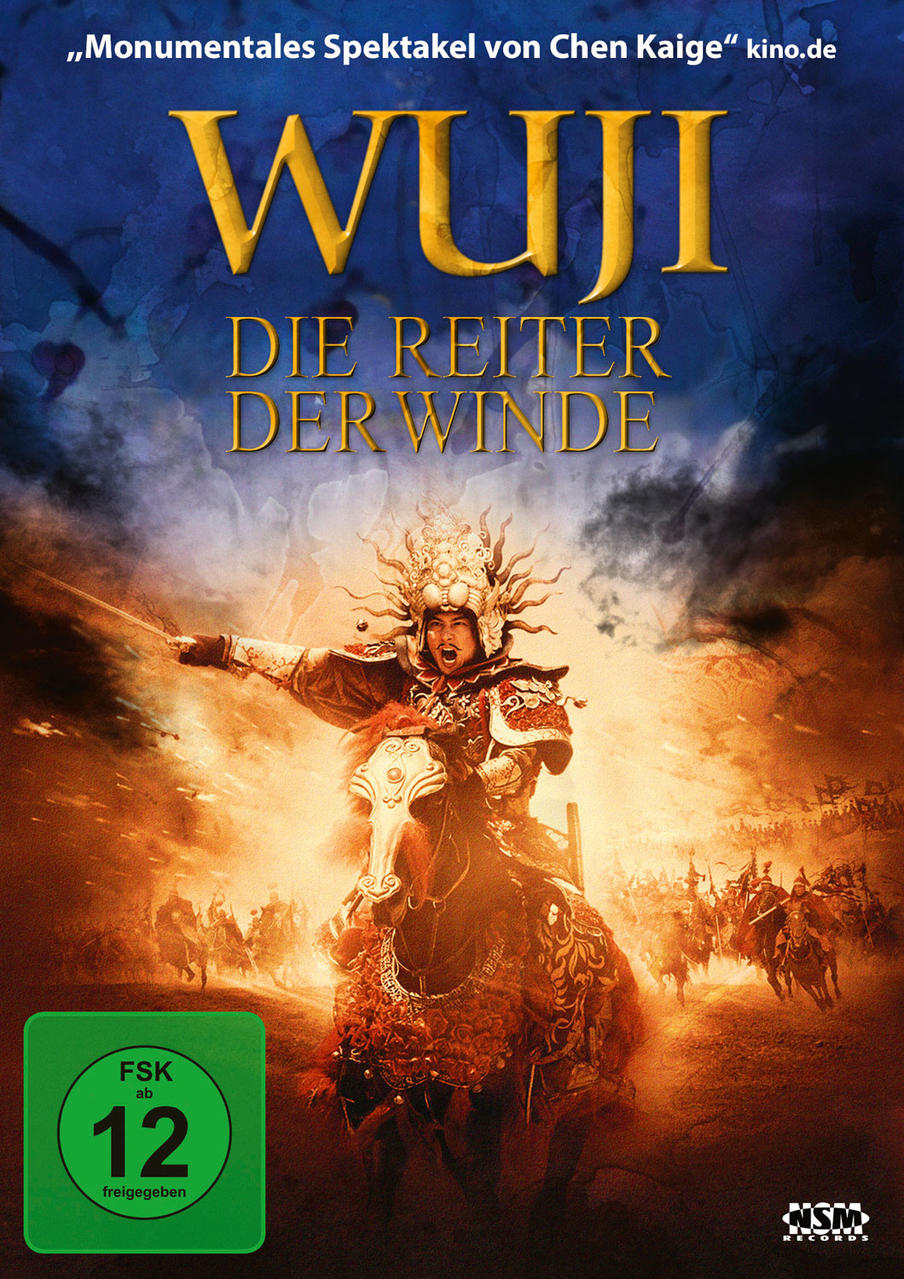 DVD-Cover von Wuji, ein Krieger auf einem Pferd, mit Soldaten und einer Schlachtszene im Hintergrund.