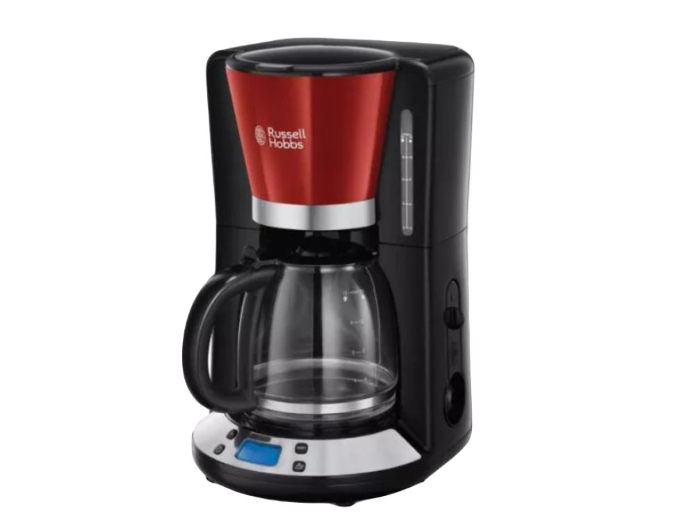 Cafetera de goteo - Russell Hobbs Colours Plus 24031-56, 1100 W, 1.25 l, Temporizador, Negro/Rojo