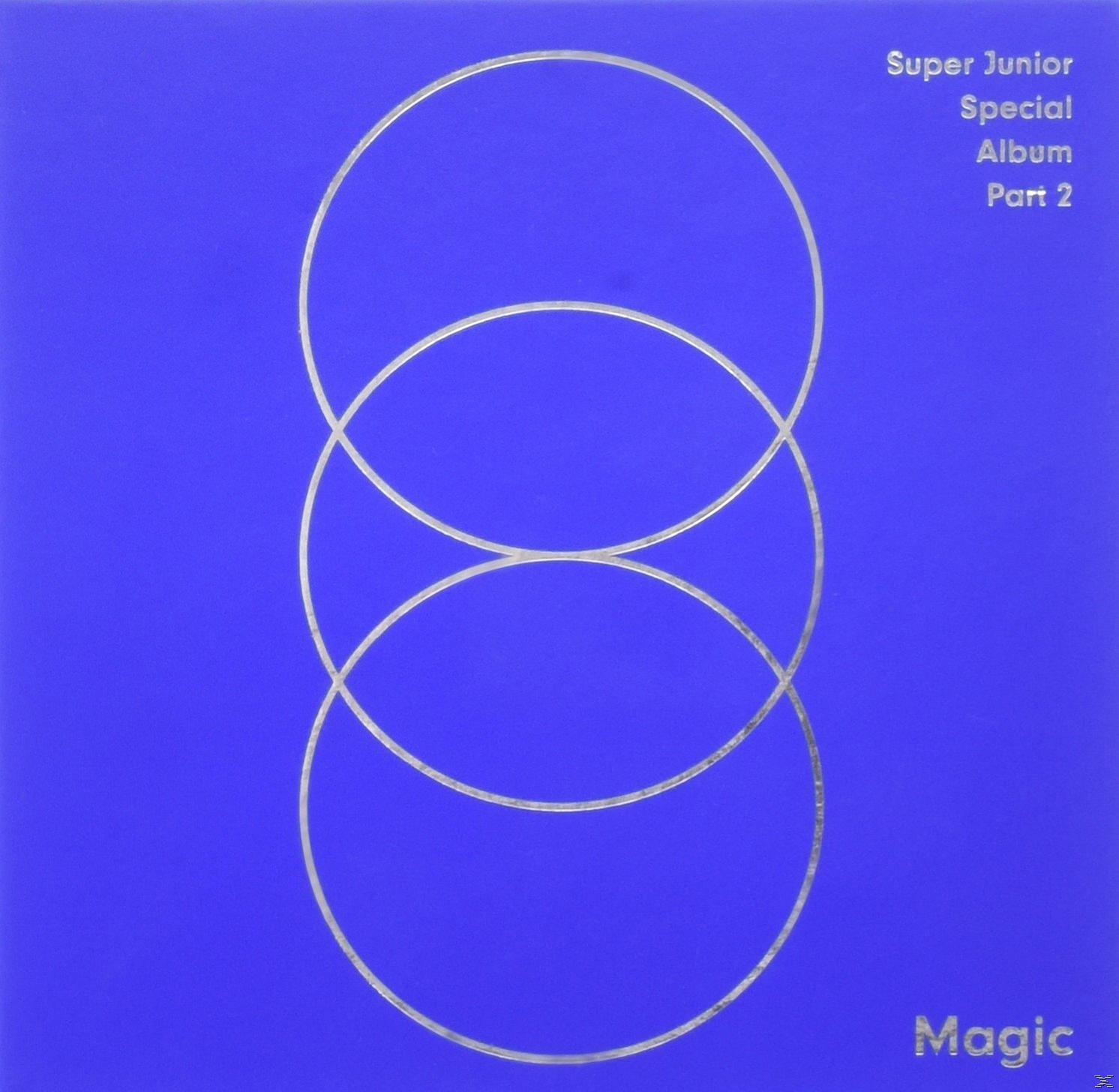 Album borító: 'Super Junior Special Album Part 2'. Három ezüst, egymásba fonódó kör látható kék alapon.