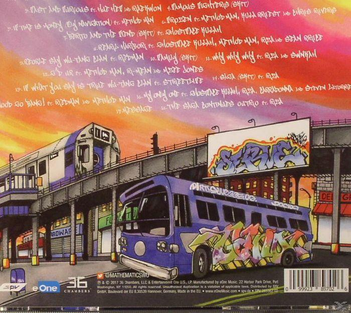 Kunstwerk einer Stadtszene mit Bus und Zug, Graffiti-Kunst.