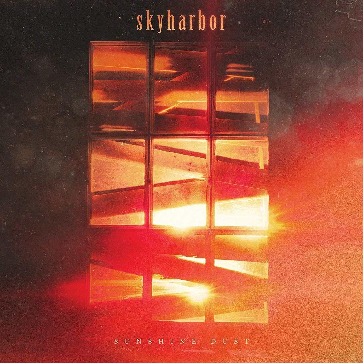 Albumcover, skyharbor, Sunshine Dust. Orange- und Rottöne, fensterartige Struktur.