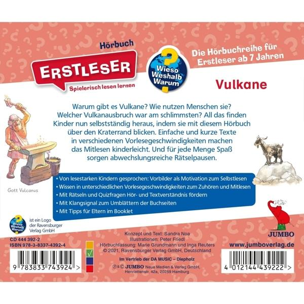 Buchcover eines Kinderbuchs. Cartoon-Vulkan und eine Ziege sind abgebildet.