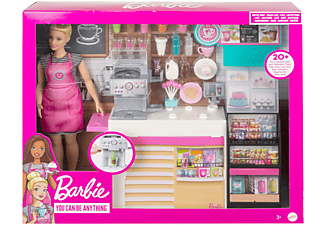 BARBIE Nasch-Café Spielset mit Puppe (blond), über 20 Teile Puppen-Zubehör Spielset Mehrfarbig