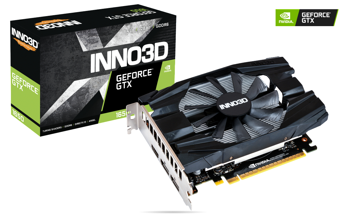 INNO3D GeForce GTX 1650 (N16501-04D6-1177VA19) (NVIDIA, X1 Grafikkarte) Compact 4 GB