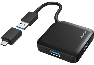 Hub USB/Concentrador - Hama 00200116, 4 Puertos, USB 3.2, Negro