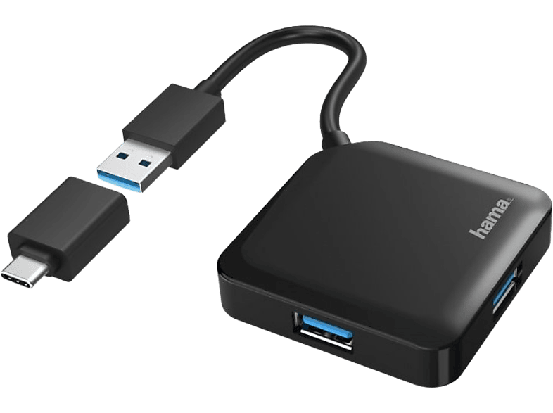 Hub - Hama 00200116, 4 Puertos, USB 3.2, Negro
