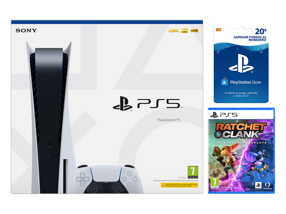 Consola - Sony PS5, 825 GB, 4K, HDR, Blanco + Ratchet & Clank: Una Dimensión Aparte + PlayStation Network 20€