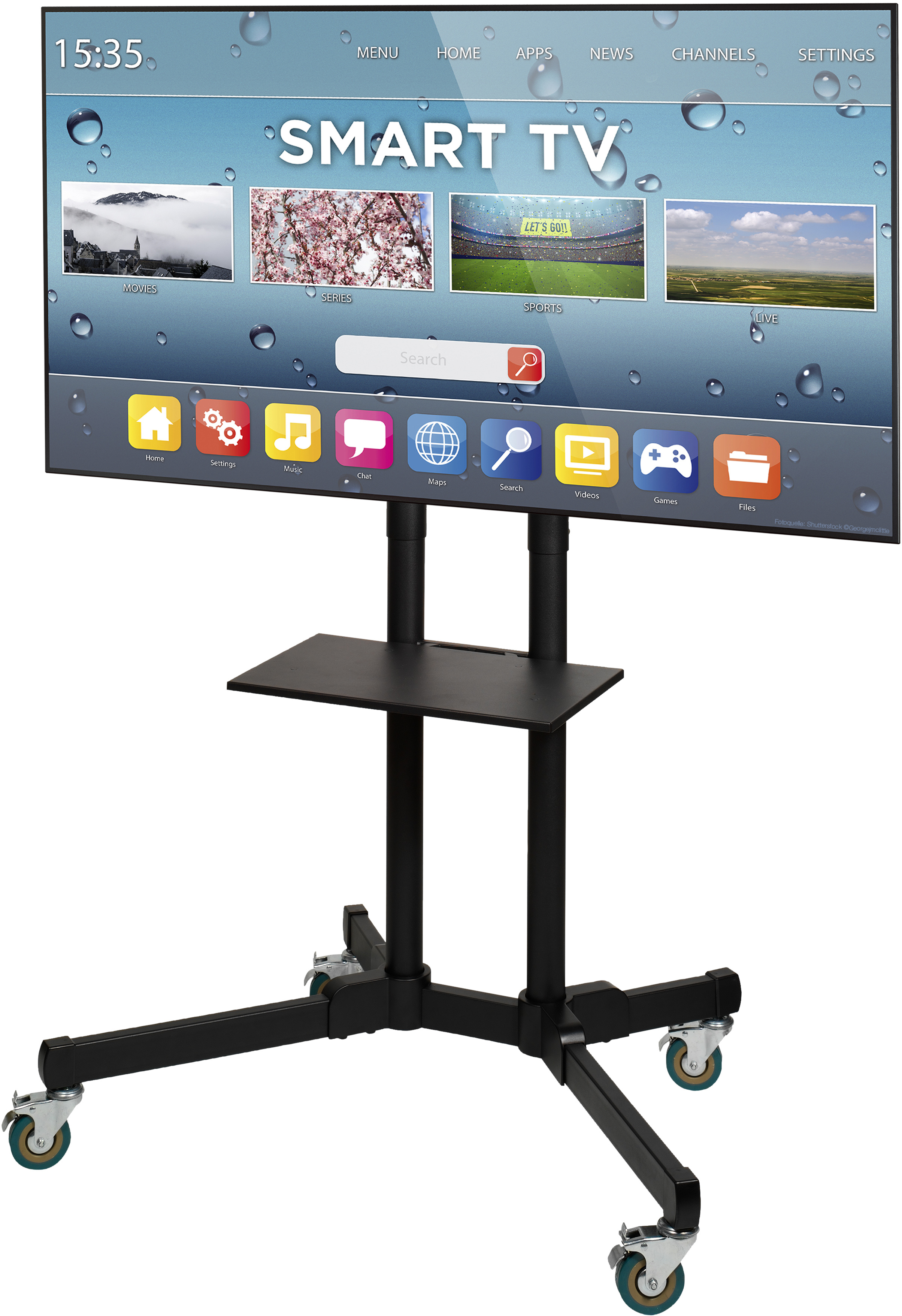 Rollender TV-Ständer Mit Stauraum – Für 32-75 Zoll Fernseher (bis 68 Kg), Höhenverstellbar, Mit Rädern – Mobiler TV-Wagen