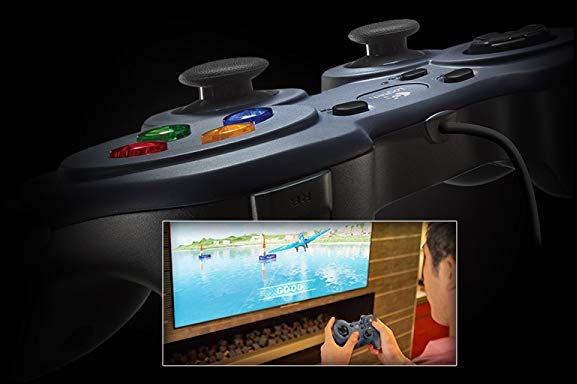 A person playing a video game with a controller, screen in the background.