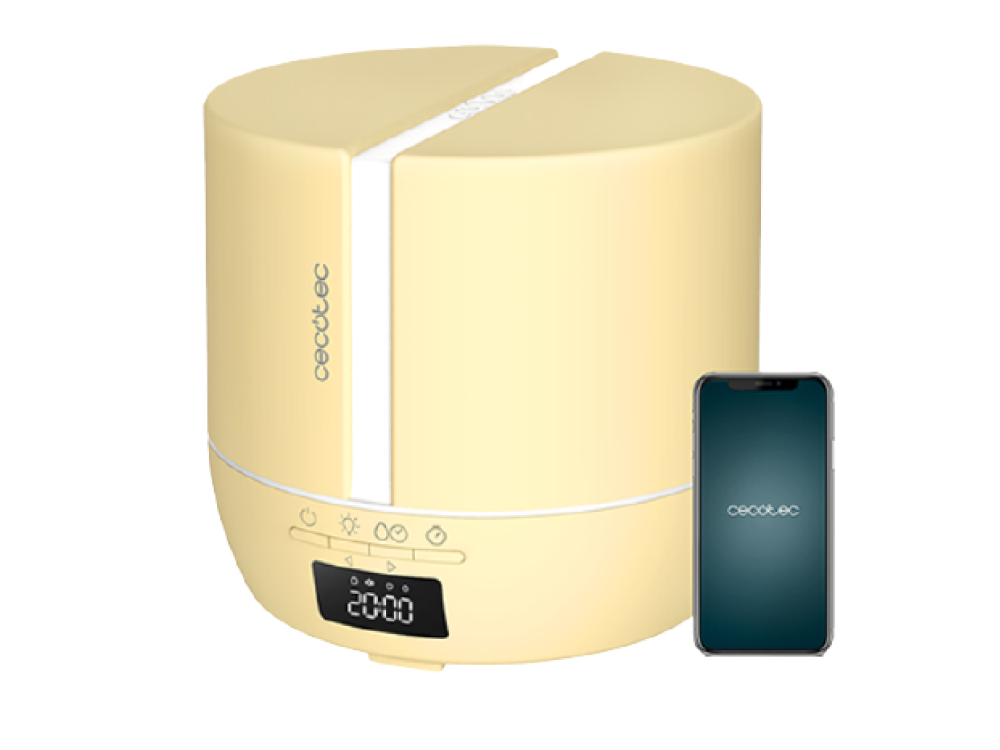 Humidificador - Cecotec PureAroma 550 Connected SunLight, 0.5 l, 30 m², 5 ml/h, Temporizador, Crema