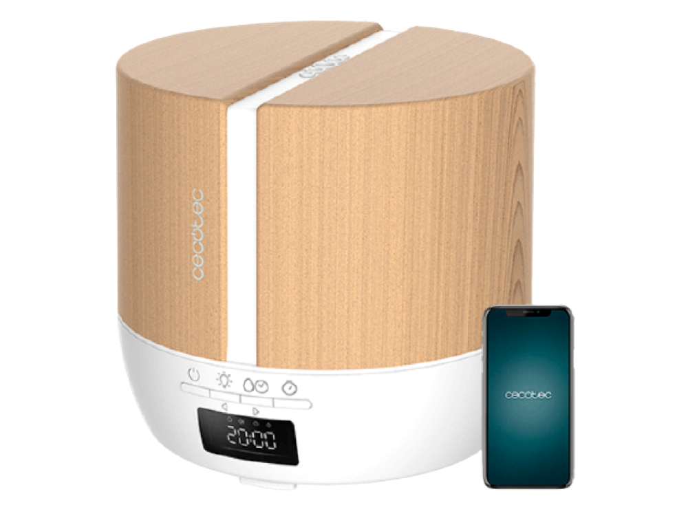 Humidificador - Cecotec PureAroma 550 Connected White Woody, 0.5 l, 30 m², 25 ml/h, Temporizador, Marrón