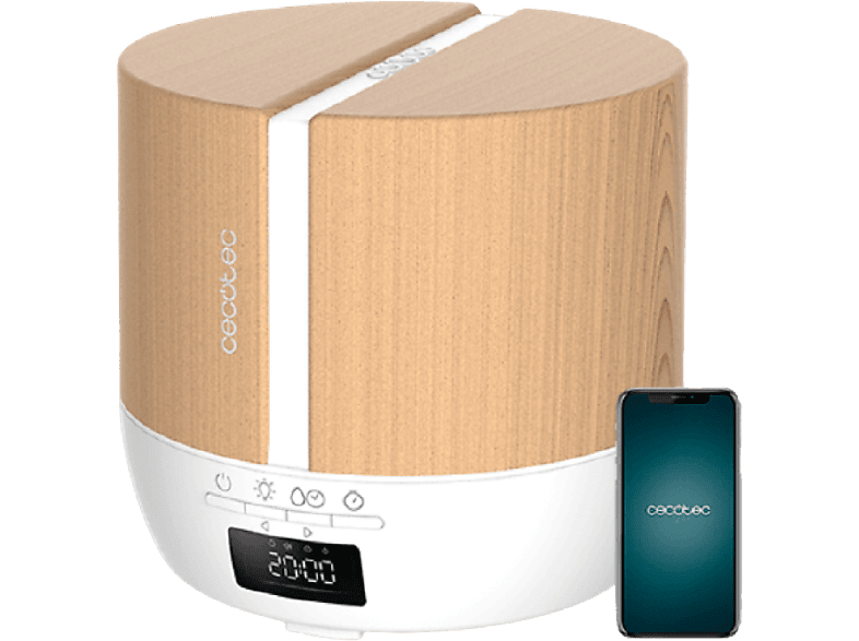 Humidificador - Cecotec PureAroma 550 Connected White Woody, 0.5 l, 30 m², 25 ml/h, Temporizador, Marrón