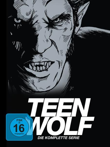 Teen Wolf DVD-Cover. Zeigt einen wolfsähnlichen Mann in Schwarz-Weiß mit Text.