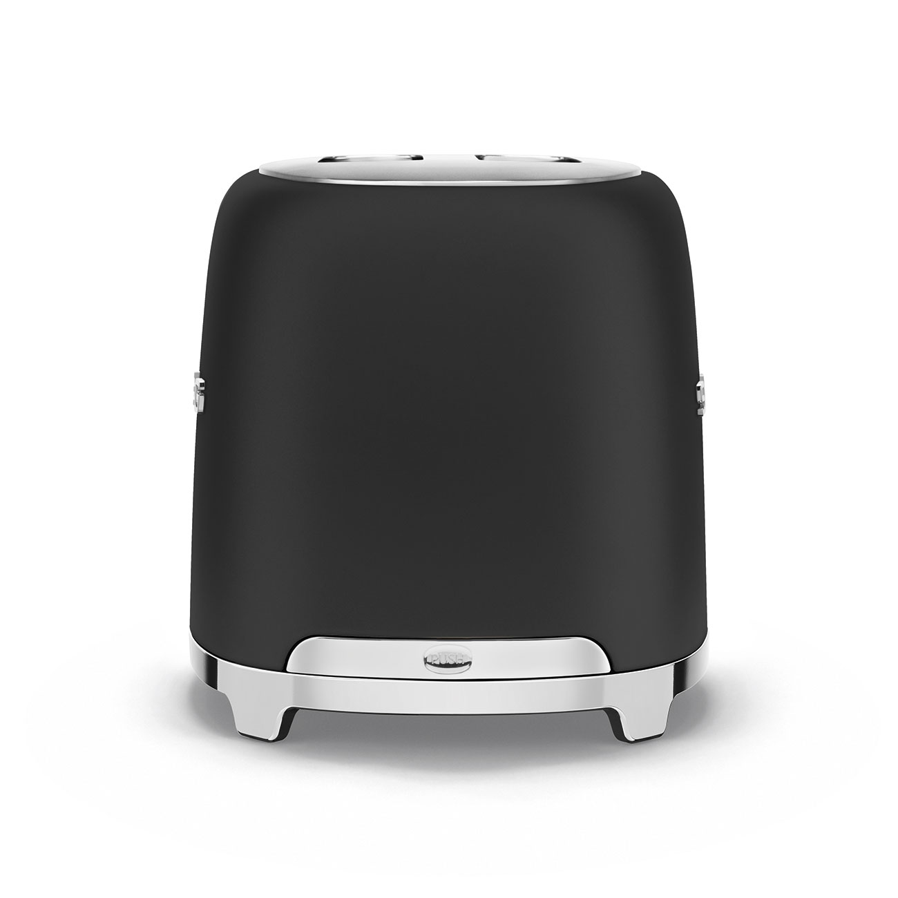 Schwarzer und silberner Toaster auf weißem Hintergrund.