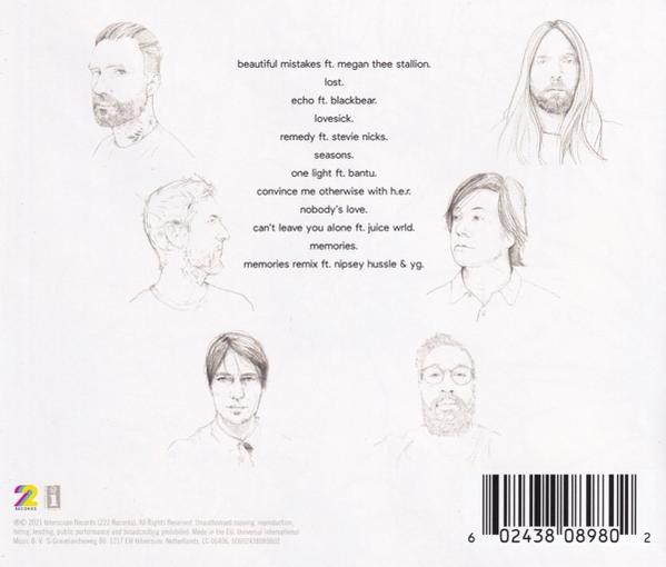 Achterkant van het album: Schetsen van zeven mensen met songtitels vermeld.