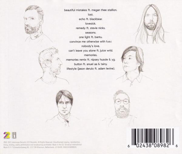 Albumhoes met schetsen van bandleden en een tracklist.