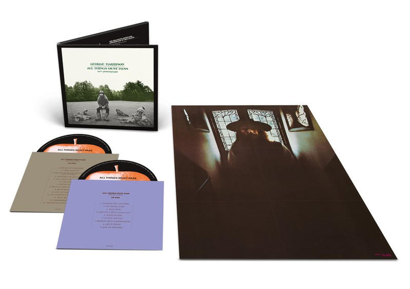 George Harrisons Album-Set. Vinyl-Schallplatten und Album-Artwork werden angezeigt.