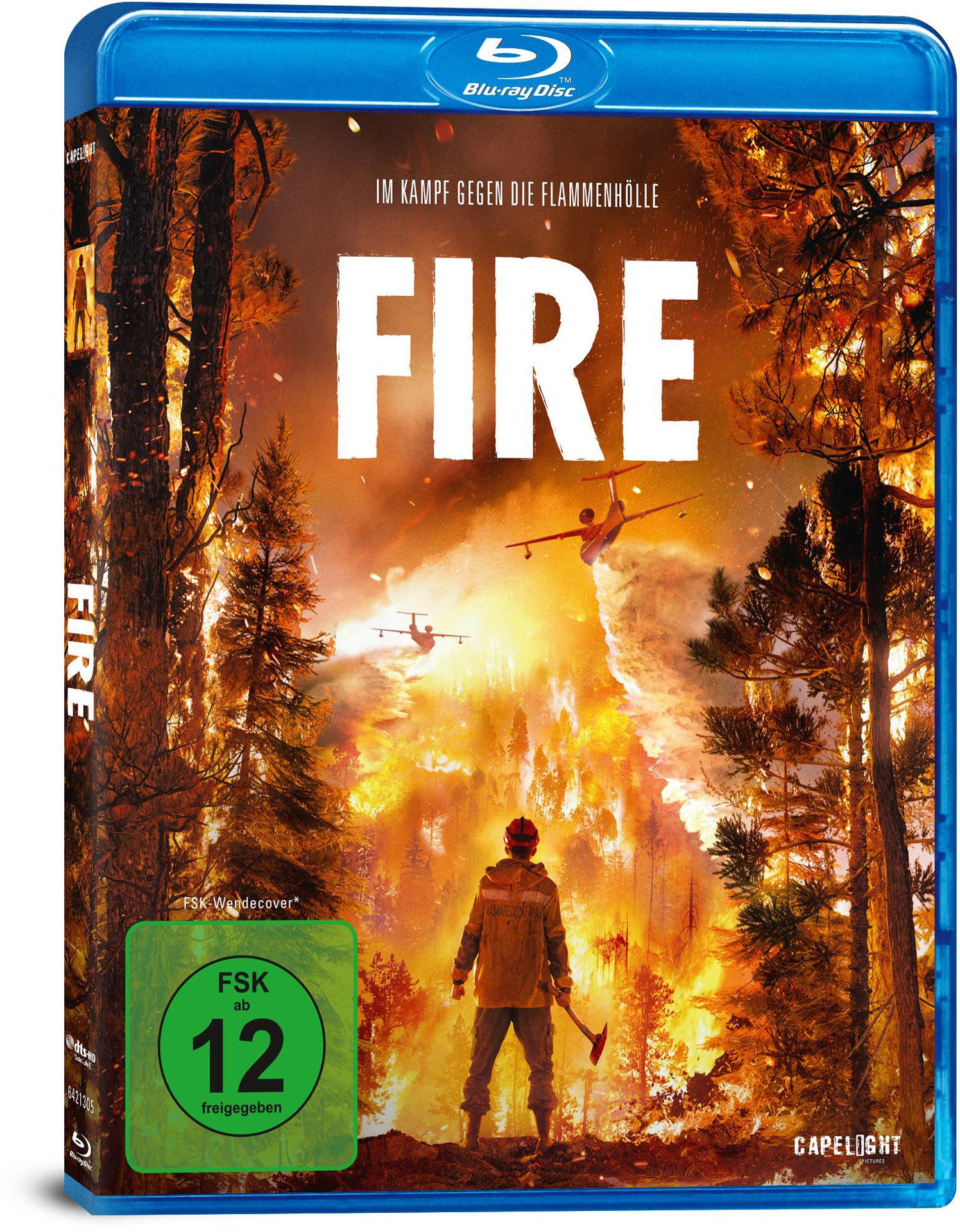 Blu-ray-Disc-Hülle mit einem Filmplakat eines brennenden Waldes.