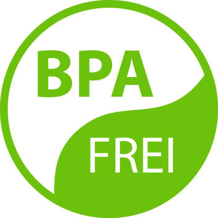 Grüner Kreis mit weißem Text 'BPA FREI', der anzeigt, dass das Produkt BPA-frei ist.