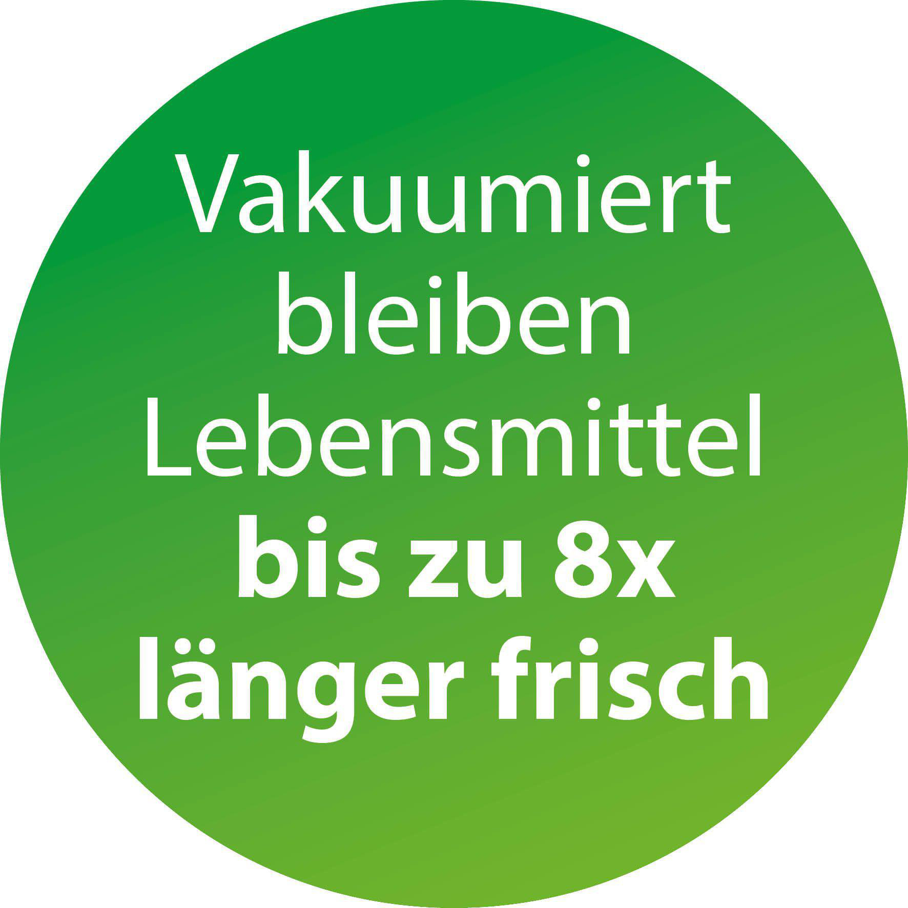 Grüner runder Aufkleber mit weißem Text, der für längere Lebensmittel-Frische wirbt.