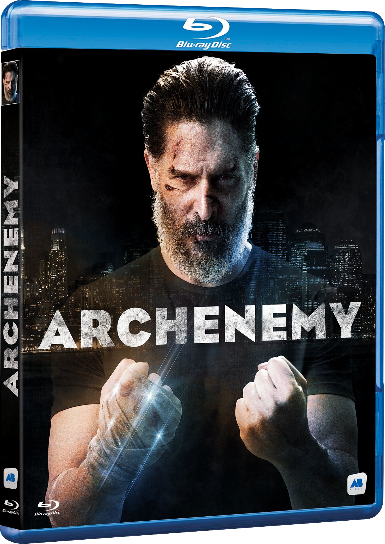 Couverture Blu-ray du film 'Archenemy' avec un homme en chemise noire.