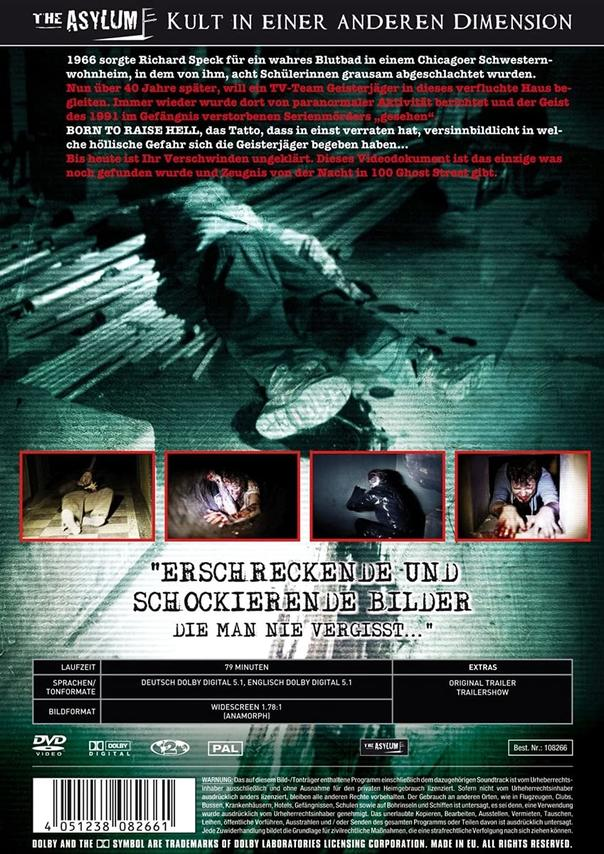 DVD-Cover eines Horrorfilms mit dunkler Szene und Text auf Deutsch. Mehrere Bilder.
