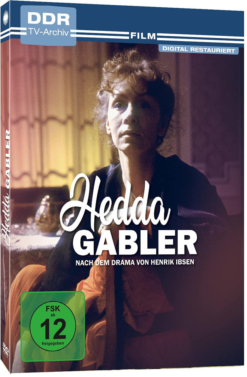 DVD-Hülle eines Films mit dem Gesicht einer Frau, dem Titel "Hedda Gabler" und einem DVD-Logo.