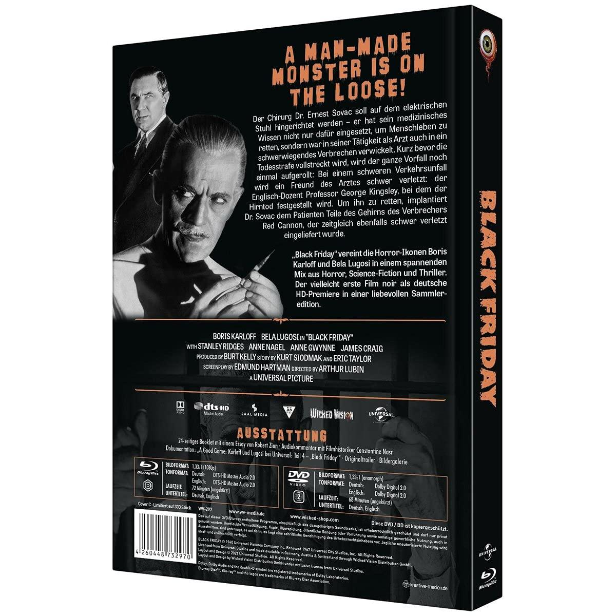 Black Friday DVD-Cover mit Schwarzweißfoto eines Mannes und Text.