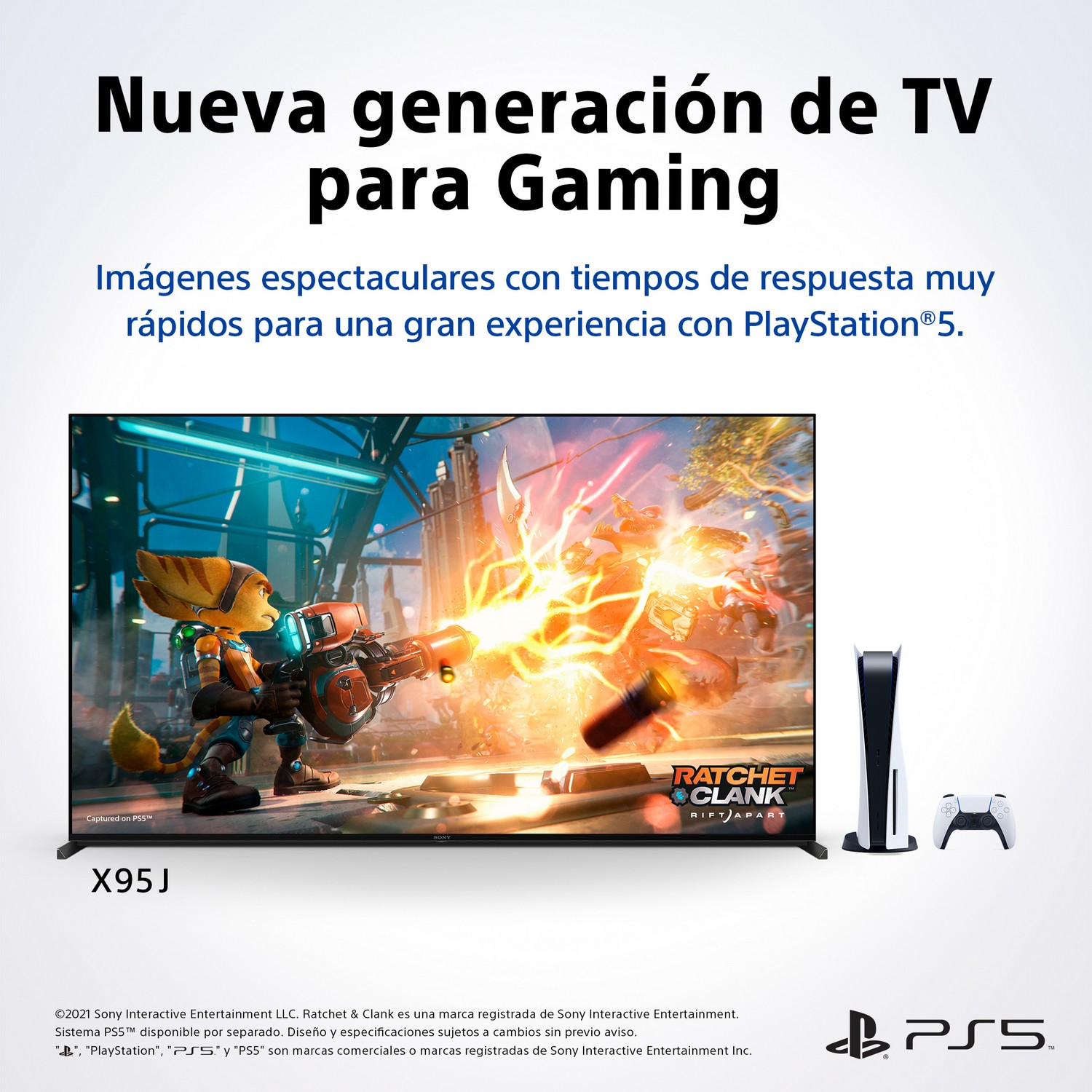 Una pantalla de TV que muestra una escena de juego, una consola PlayStation y un mando.
