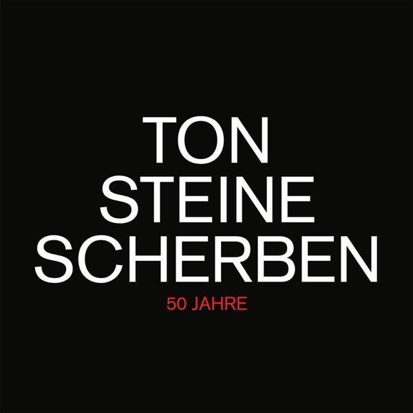 Albumcover: Ton Steine Scherben. Weißer Text auf schwarzem Hintergrund. Der Text lautet 50 Jahre.