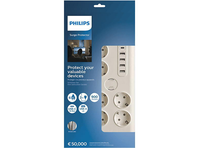 PHILIPS SPN7060WA Akım Korumalı Priz 6'lı 2m 900J 4xUSB-A  1xUSB-C_1