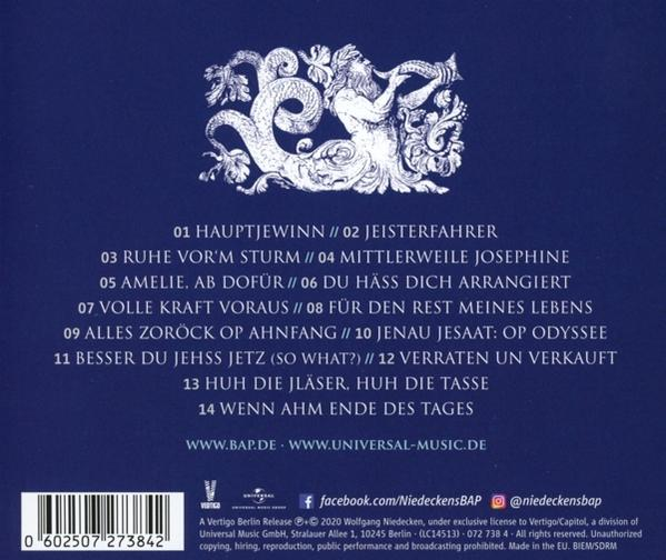 Rückseite einer CD mit Text auf Deutsch und einer Zeichnung einer Frau und einer Schlange.