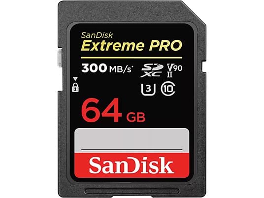 SANDISK Extreme PRO - SDXC-Speicherkarte  (64 GB, 300 MB/s, Schwarz)
