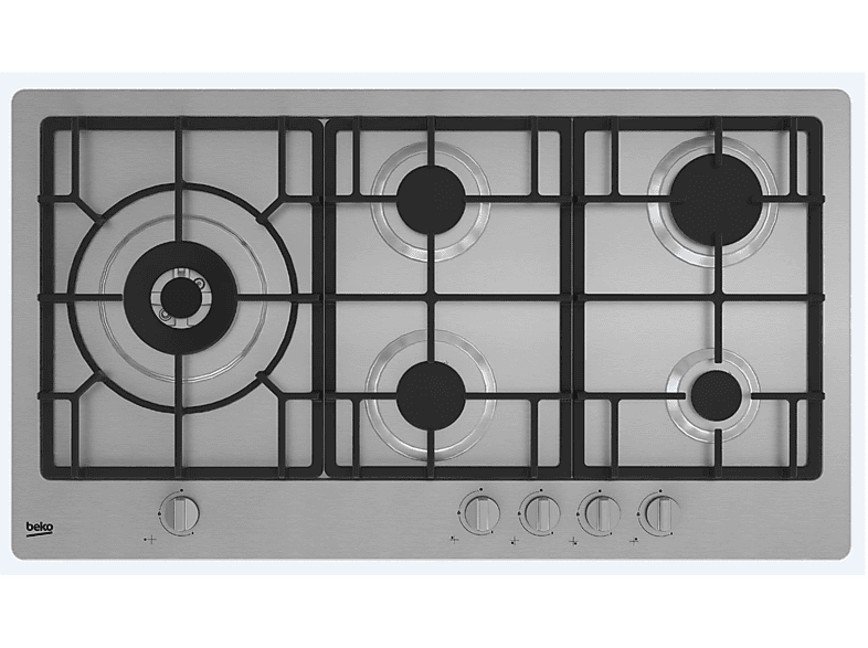 BEKO HIML95225SXE PIANO COTTURA GAS, 5 zone di cottura, dimensioni: L 91 cm, P 51 piano in Acciaio inossidabile, Inox