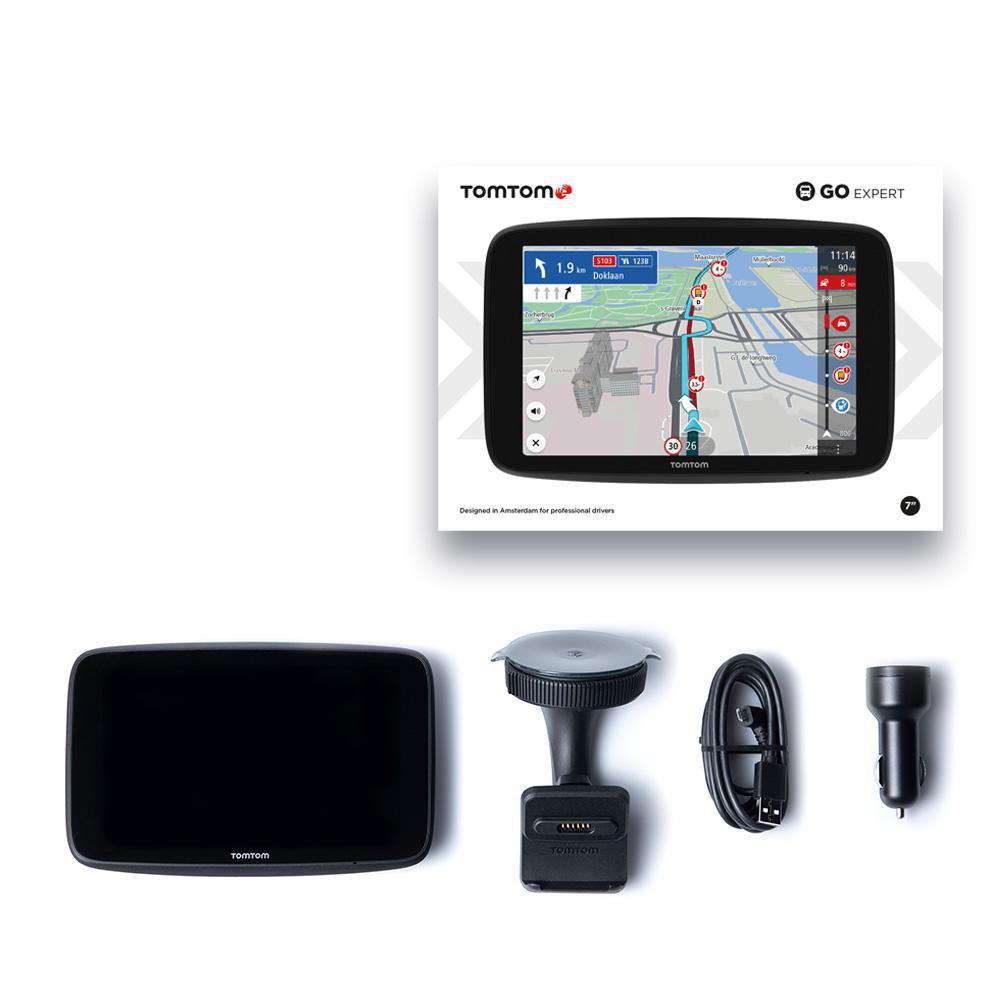 GPS-Gerät und Zubehör. Das Gerät zeigt eine Karte. Weißer Hintergrund.