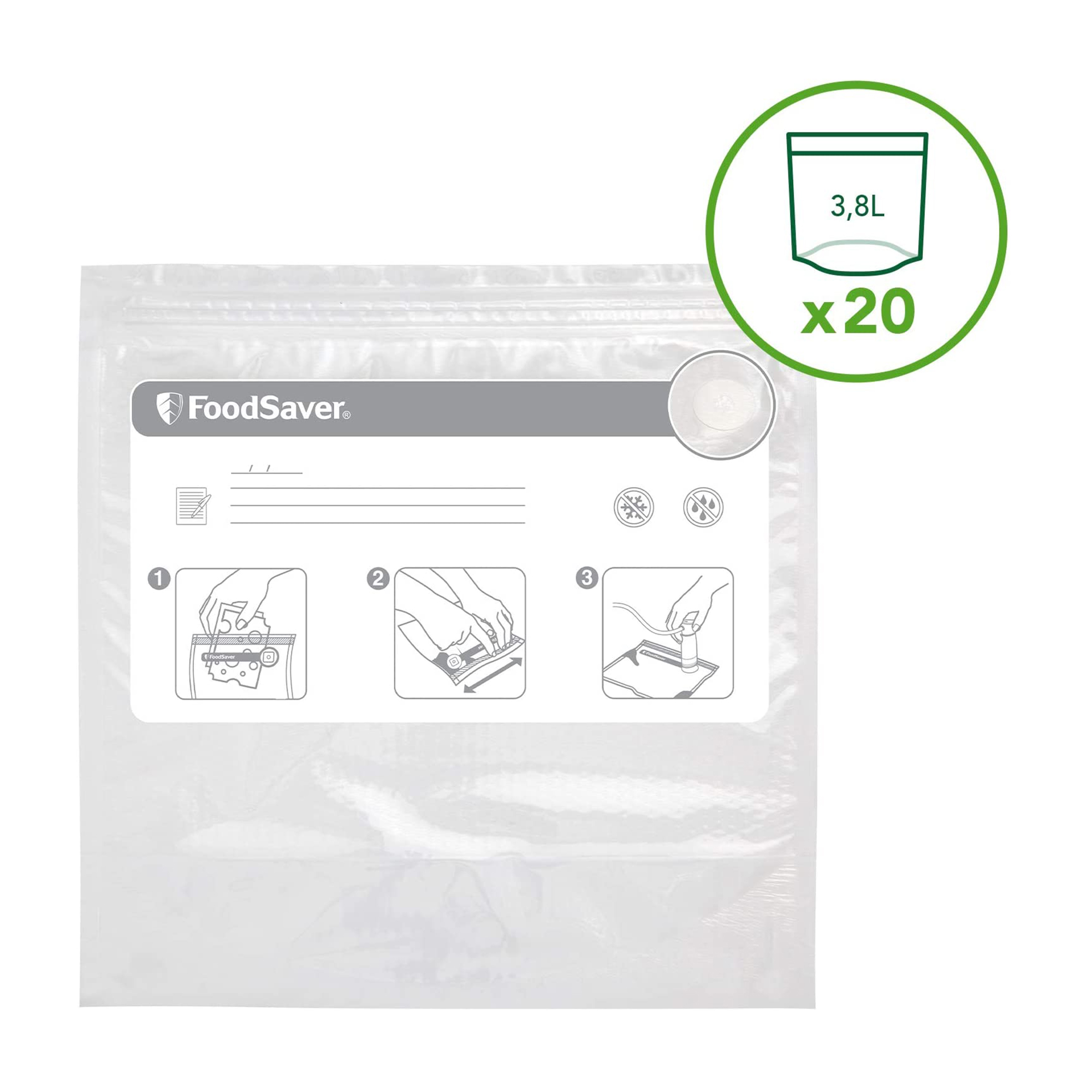 20 Sacchetti con Cerniera da 3,8L per sottovuoto Foodsaver Sacchetti CON ZIP