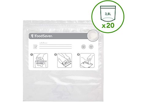 20 Sacchetti con Cerniera da 3,8L per sottovuoto FOODSAVER 20 SACCHETTI  3,8L CON ZIP